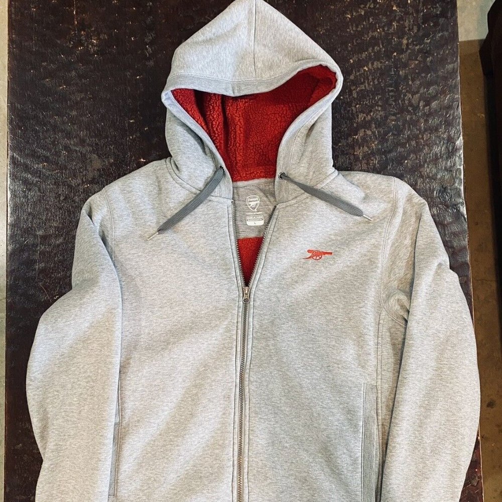 Arsenal Zip Up Hoodie - Size L, Gray w/ Red Fleece Lining, New Condition